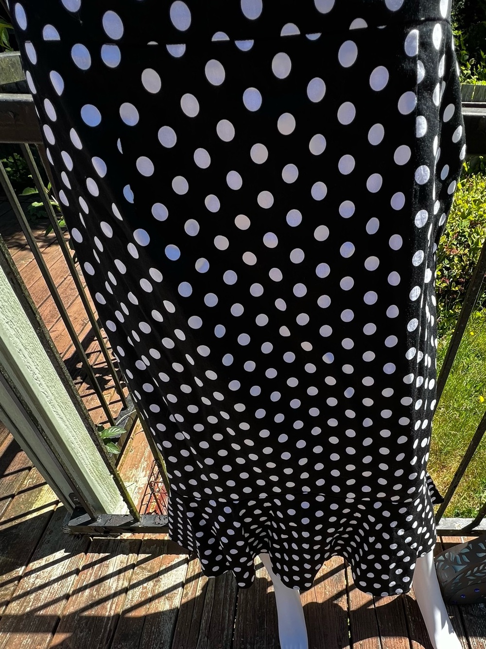 Black Polka Dot Maxi Skirt with Flounce Hem. Size 14.